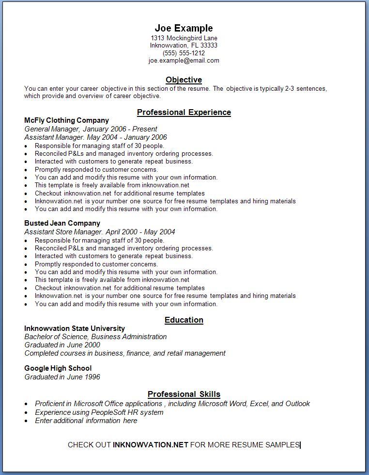 Samples Of Resume Templates